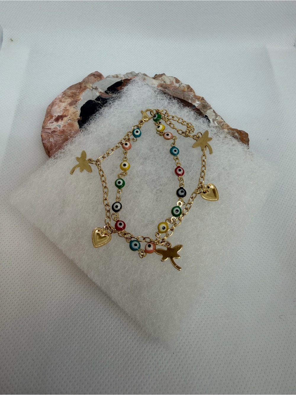 Evyl-eye Stanley steel & Multicolor Bead Double Bracelet